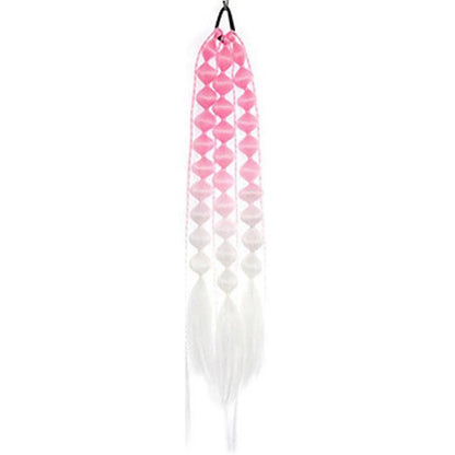 Colorful Bubble Braid Long Synthetic Ponytail light-pink-white by HitMyNeed