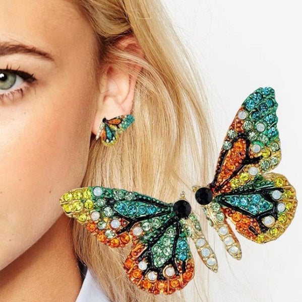 Colorful Crystal Butterfly Stud Earrings (1 Pair) by HitMyNeed