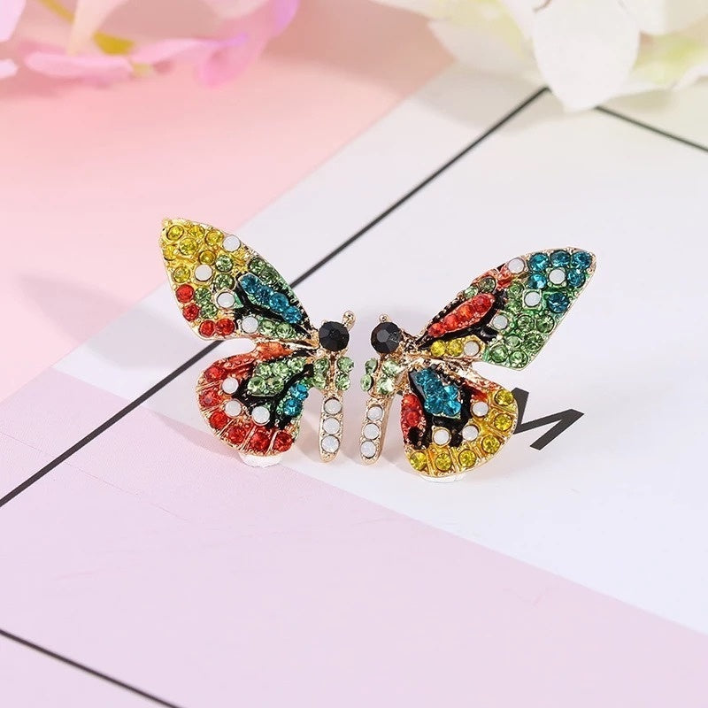 Colorful Crystal Butterfly Stud Earrings (1 Pair) by HitMyNeed