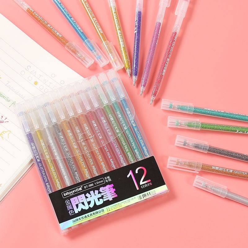 Colorful Glitter Gel Pens Set, 12 Colors by HitMyNeed