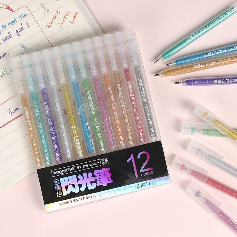 Colorful Glitter Gel Pens Set, 12 Colors by HitMyNeed