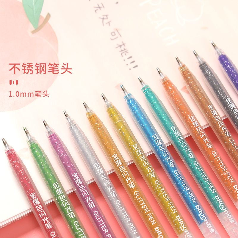Colorful Glitter Gel Pens Set, 12 Colors by HitMyNeed