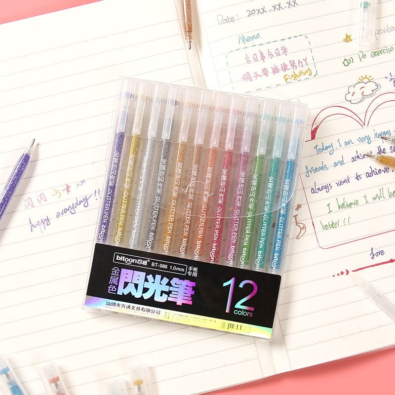 Colorful Glitter Gel Pens Set, 12 Colors by HitMyNeed