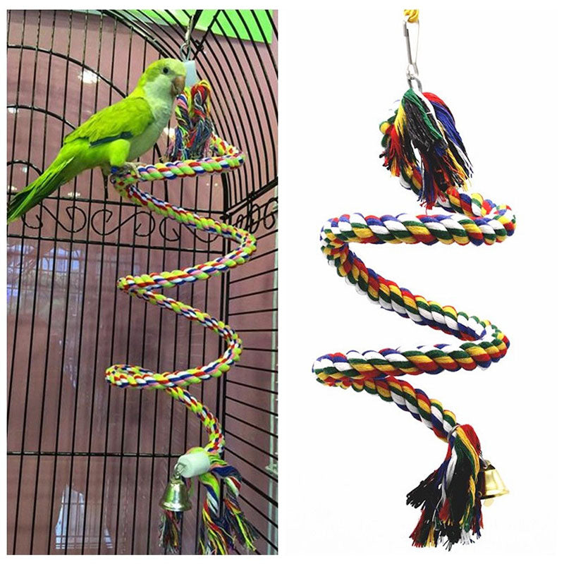 Colorful Hanging Rope Toy with Bell for Parrots by HitMyNeed