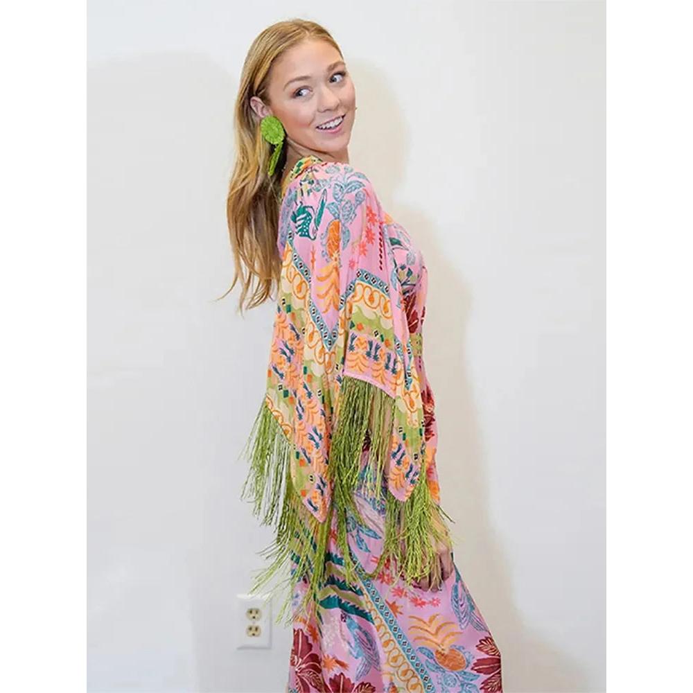 Colorful One Shoulder Tassel Midi Dress by HitMyNeed