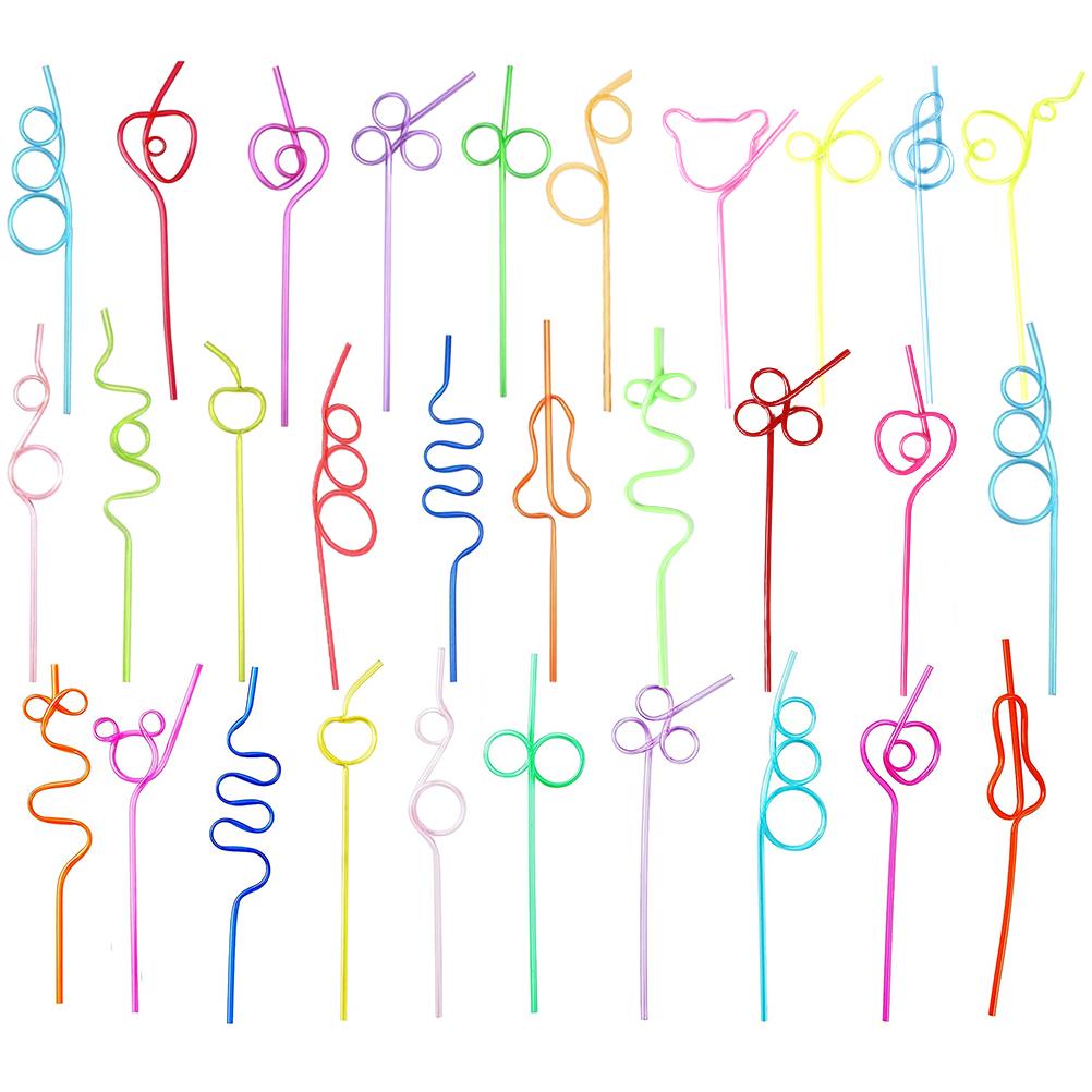Colorful Plastic Curly Drinking Straws (30 Pack) by HitMyNeed