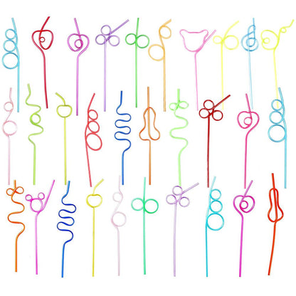Colorful Plastic Curly Drinking Straws (30 Pack) by HitMyNeed