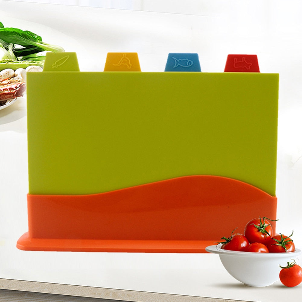 Colour Coded Chopping Board Set with Stand, 4 Piece by HitMyNeed