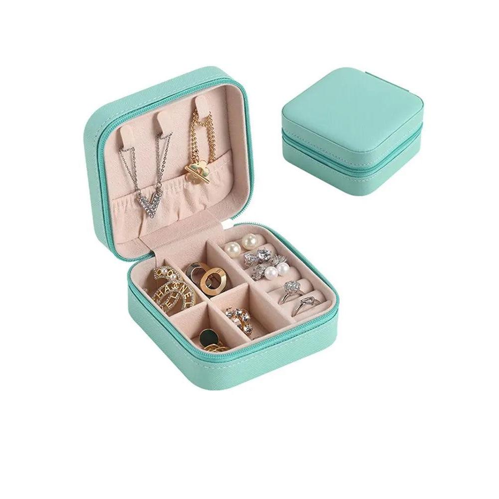 Compact Leather Travel Jewelry Organizer Box green by HitMyNeed