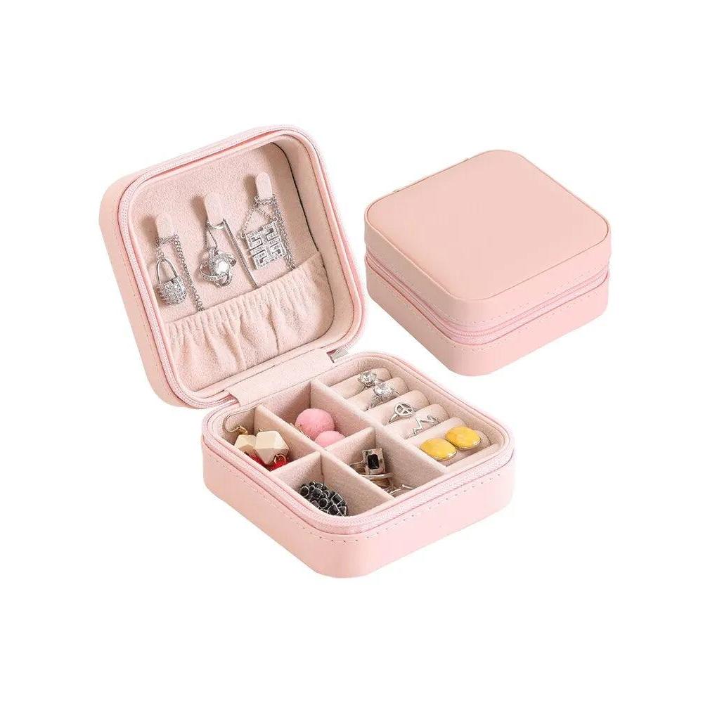 Compact Leather Travel Jewelry Organizer Box pink by HitMyNeed