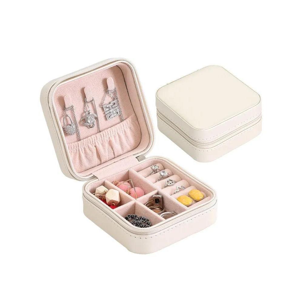 Compact Leather Travel Jewelry Organizer Box white by HitMyNeed
