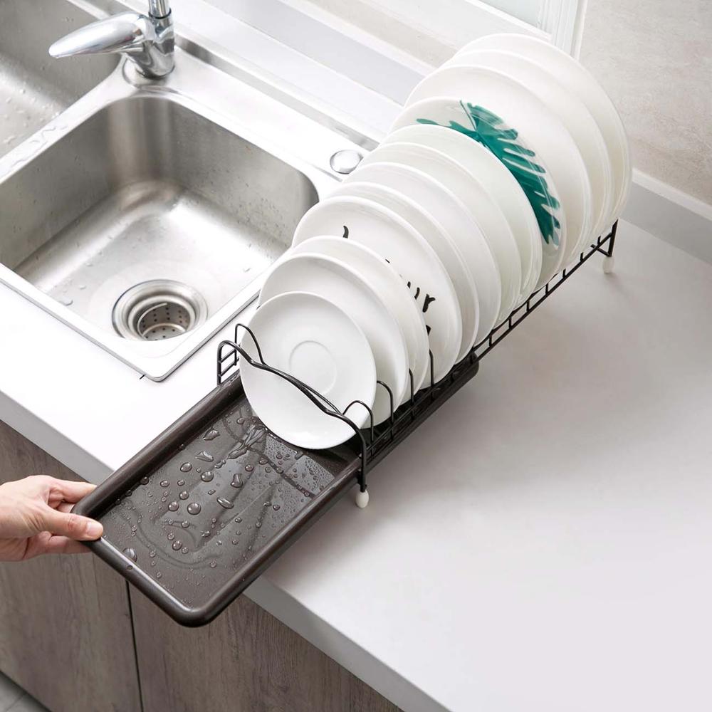 Compact Metal Dish Drying Rack with Drip Tray by HitMyNeed