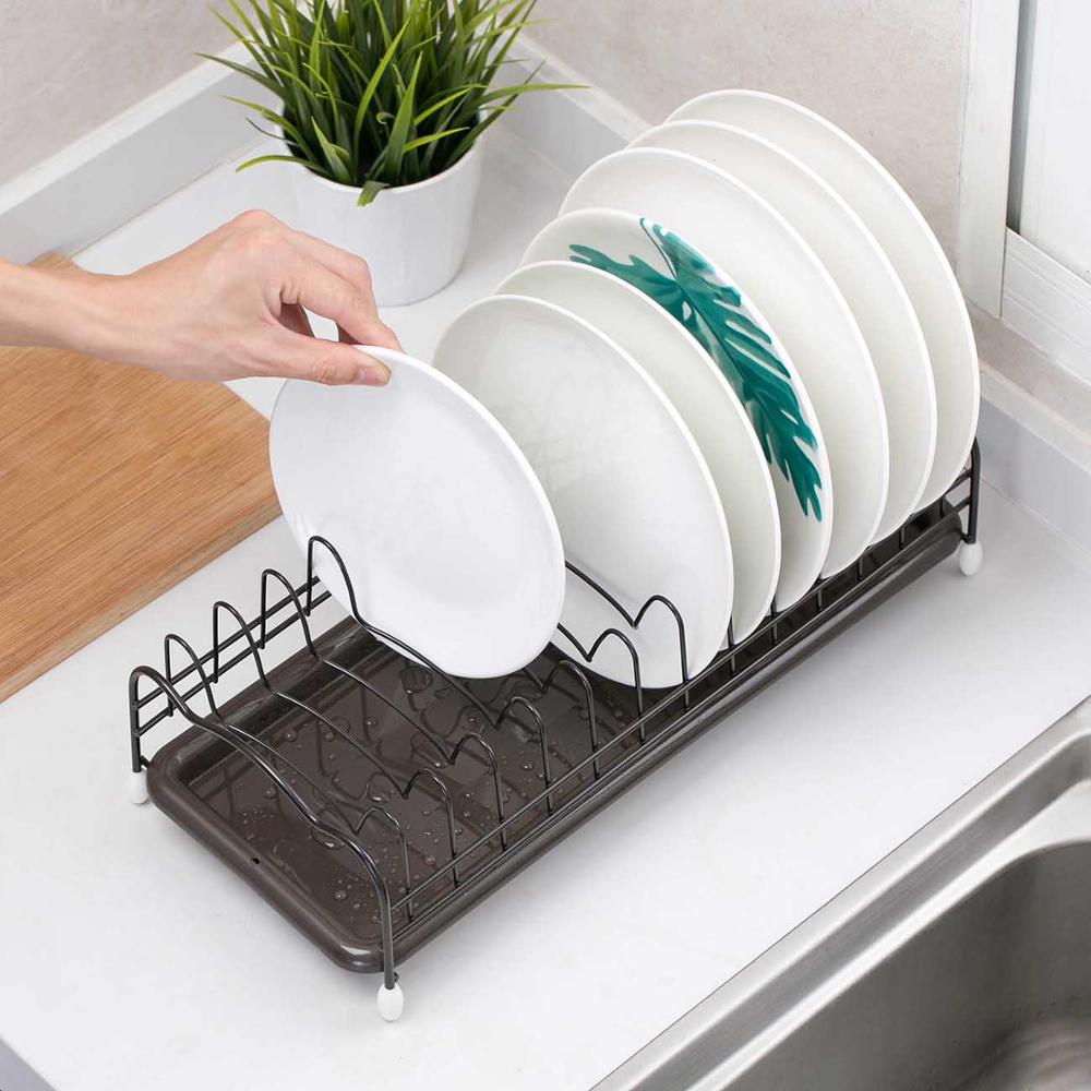 Compact Metal Dish Drying Rack with Drip Tray by HitMyNeed