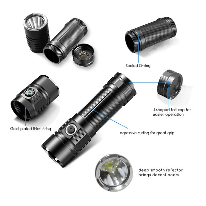 Compact Waterproof LED Flashlight with USB Charging by HitMyNeed