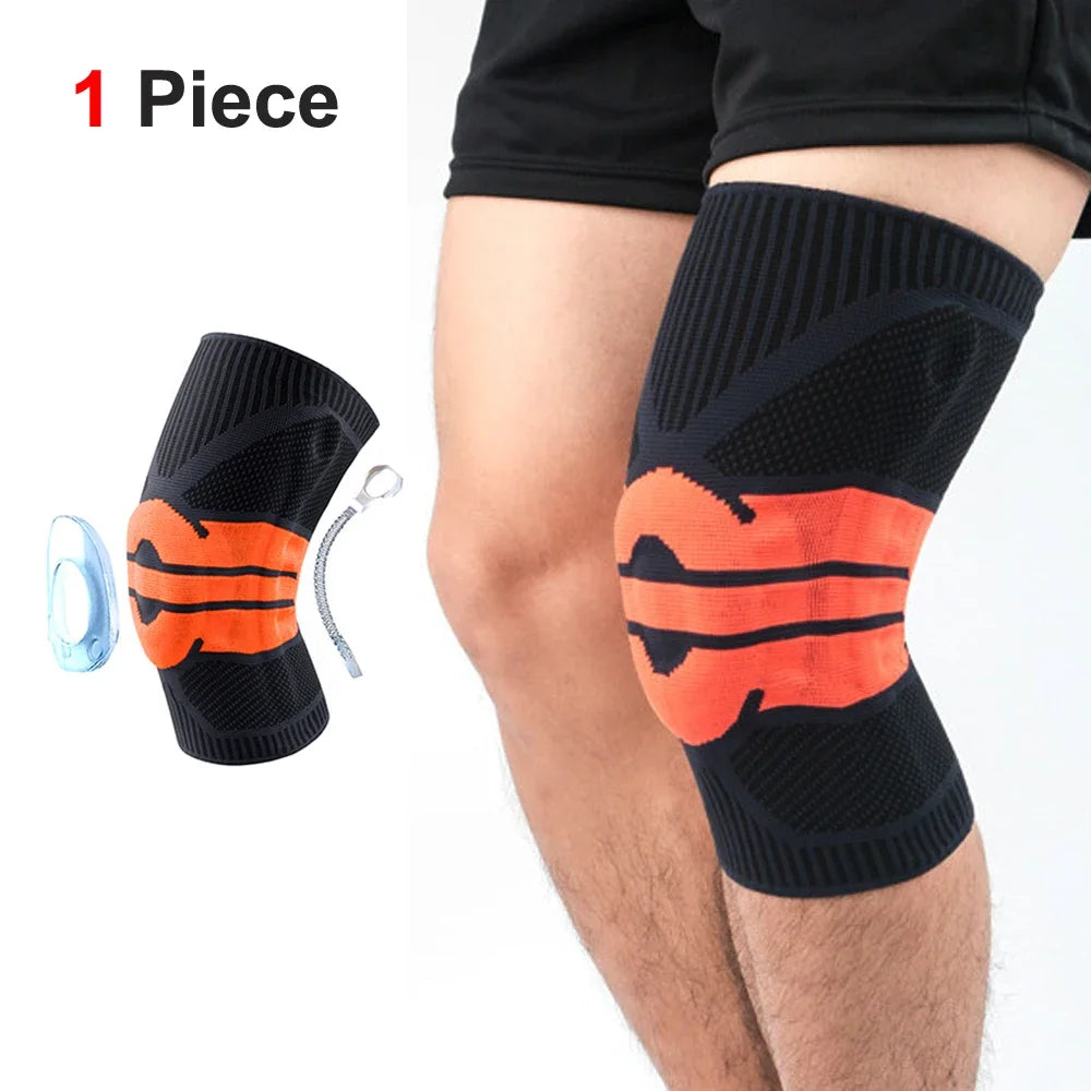 Compression Knee Brace for Pain Relief & Support black-orange-1pcs l by HitMyNeed