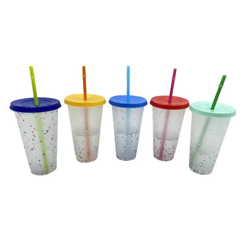 Confetti Color Changing Cups 700ml with Lids & Straws, 5pcs by HitMyNeed