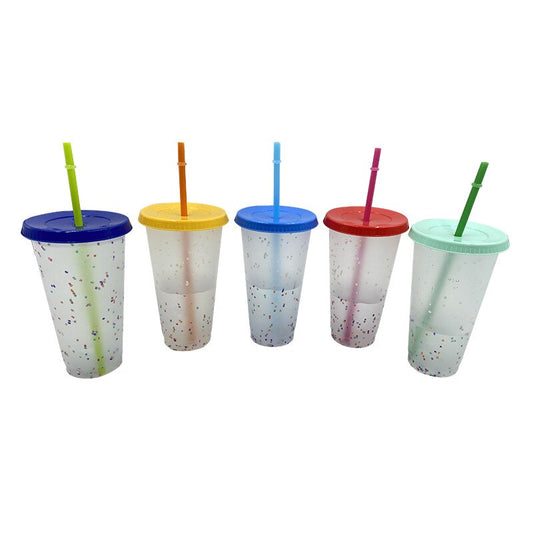 Confetti Color Changing Cups 700ml with Lids & Straws, 5pcs by HitMyNeed