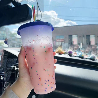 Confetti Color Changing Cups 700ml with Lids & Straws, 5pcs by HitMyNeed