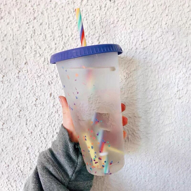 Confetti Color Changing Cups 700ml with Lids & Straws, 5pcs by HitMyNeed