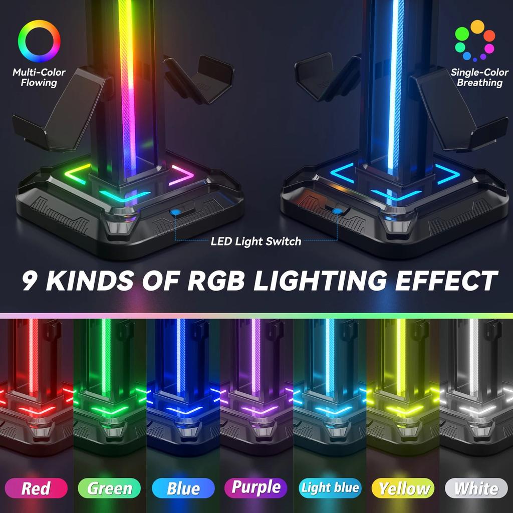 Controller Stand with 9 Light Modes & Rotating Headset Holder by HitMyNeed