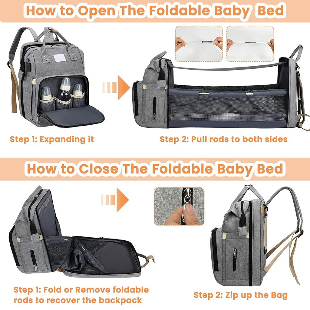 Convertible Mommy Backpack with Foldable Baby Bed by HitMyNeed