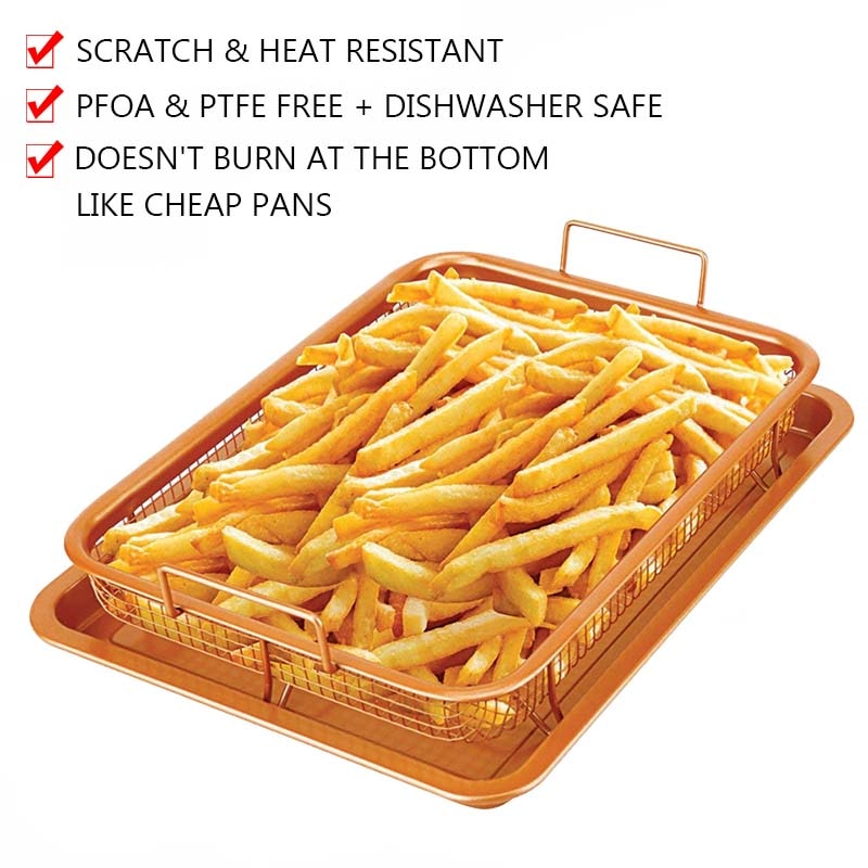 Copper Mesh Oven Grill Tray Set with Pan by HitMyNeed