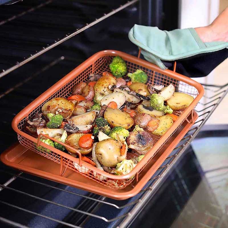 Copper Mesh Oven Grill Tray Set with Pan by HitMyNeed