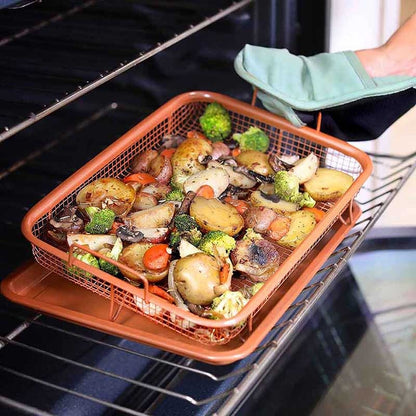 Copper Mesh Oven Grill Tray Set with Pan by HitMyNeed