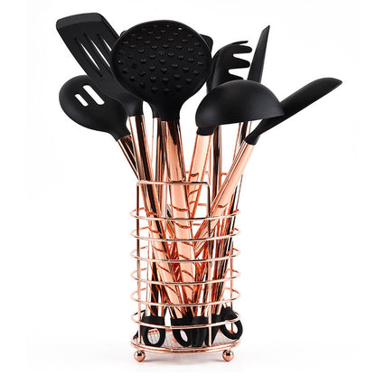 Copper Silicone Kitchen Utensil Set with Holder by HitMyNeed