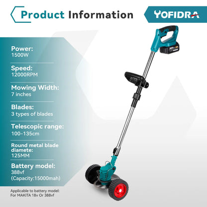 Cordless 18V Lawn Trimmer with Foldable Telescopic Shaft by HitMyNeed