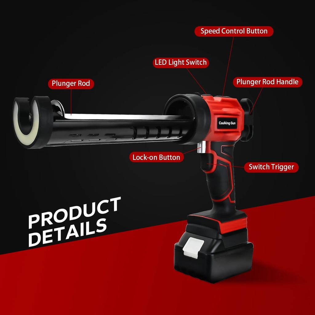 Cordless Caulking Gun 4-Speed with LED Light 18-20V by HitMyNeed