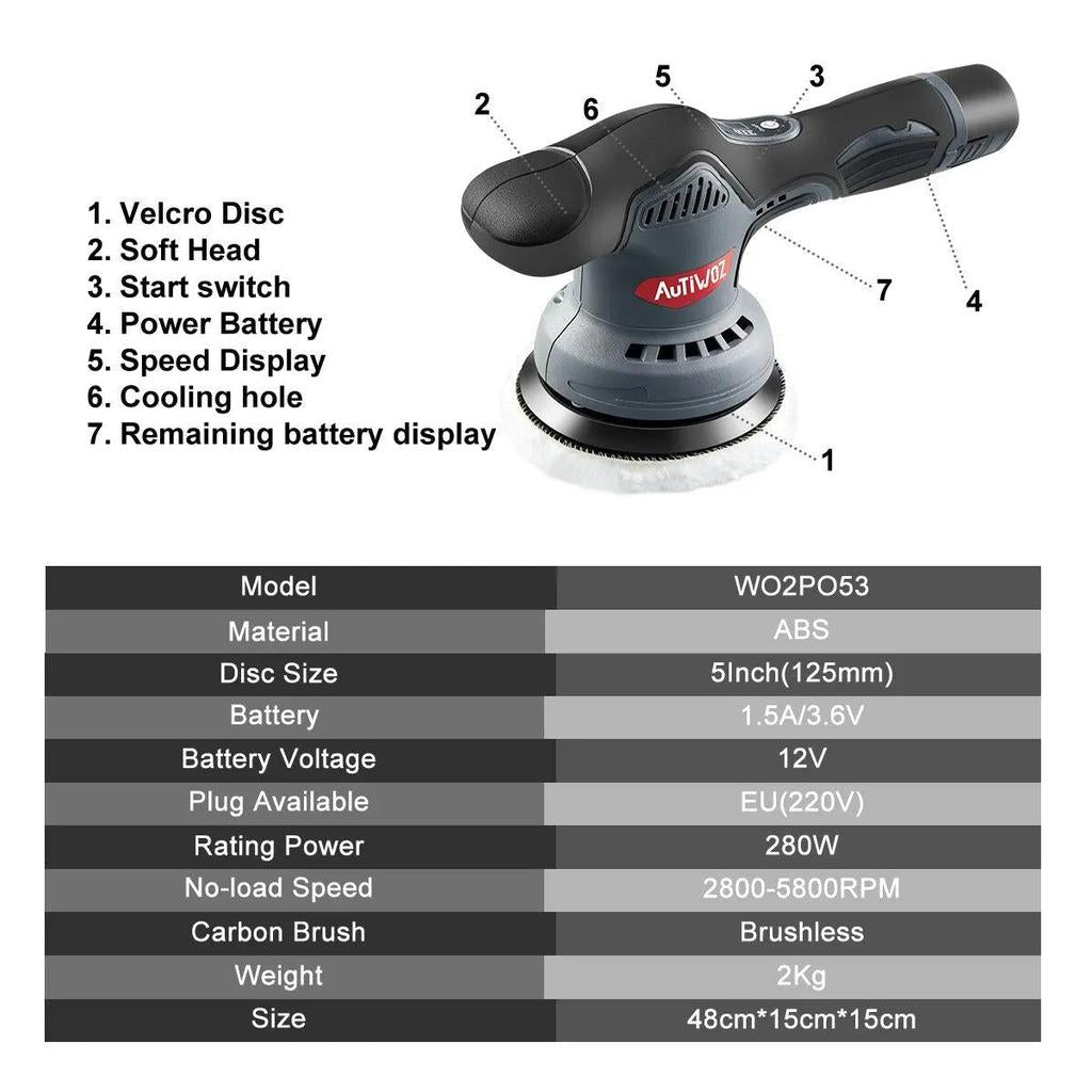 Cordless Dual Action Car Polisher 5" 12V Brushless by HitMyNeed