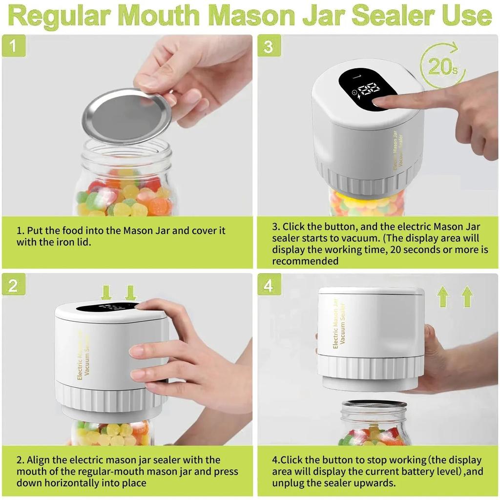 Cordless Electric Mason Jar Vacuum Sealer Kit by HitMyNeed