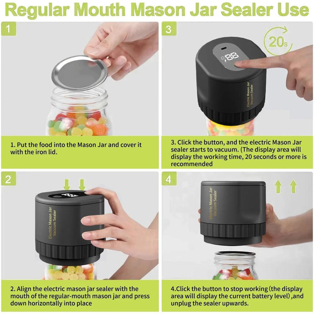 Cordless Electric Mason Jar Vacuum Sealer Kit by HitMyNeed