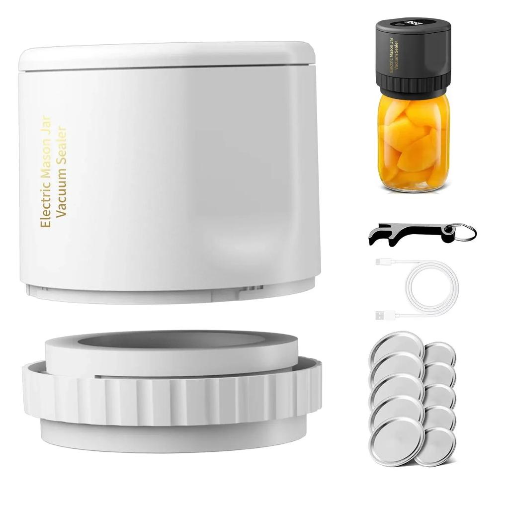 Cordless Electric Mason Jar Vacuum Sealer Kit white by HitMyNeed