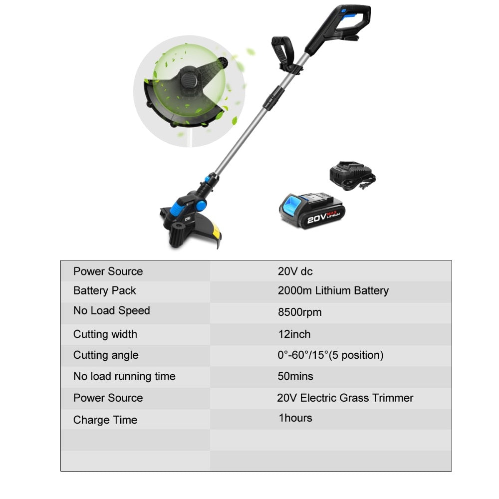 Cordless Lawn Trimmer with Adjustable Head 12" by HitMyNeed