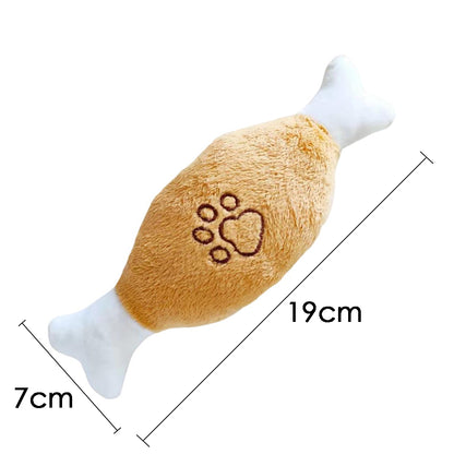 Corduroy Squeaky Plush Dog Toy - Animal Shapes drumstick by HitMyNeed