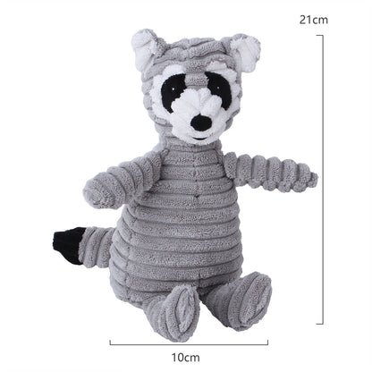 Corduroy Squeaky Plush Dog Toy - Animal Shapes raccoon by HitMyNeed