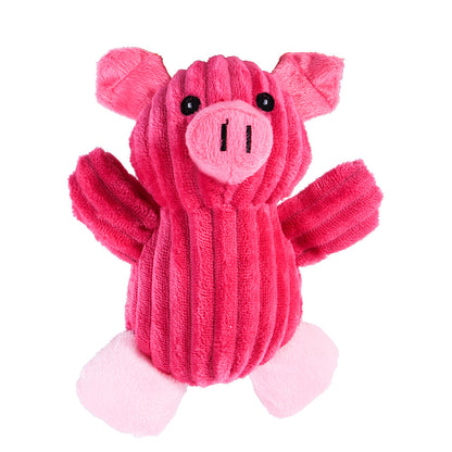 Corduroy Squeaky Plush Dog Toy - Animal Shapes red-pig by HitMyNeed