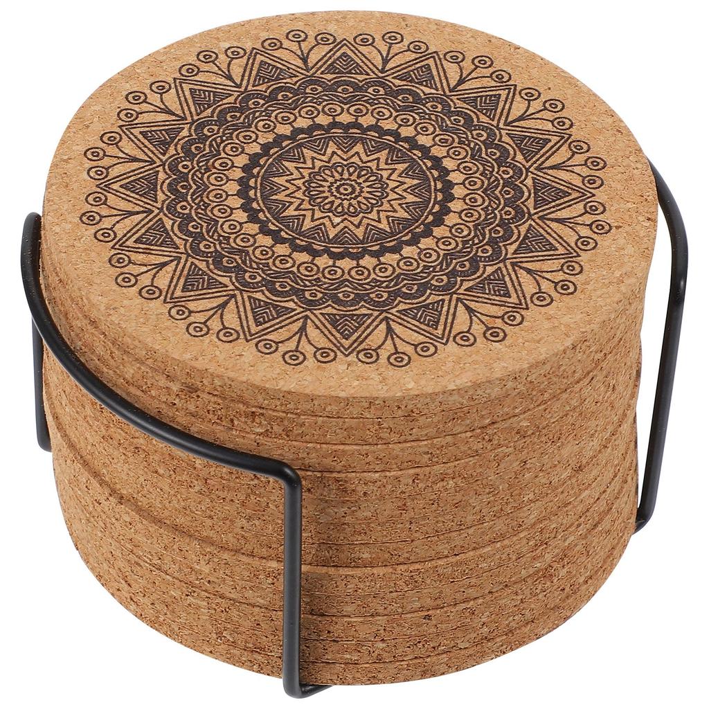 Cork Mandala Coasters with Metal Holder, Set of 12 by HitMyNeed