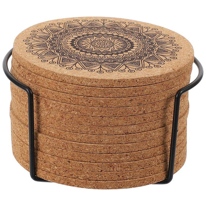 Cork Mandala Coasters with Metal Holder, Set of 12 by HitMyNeed