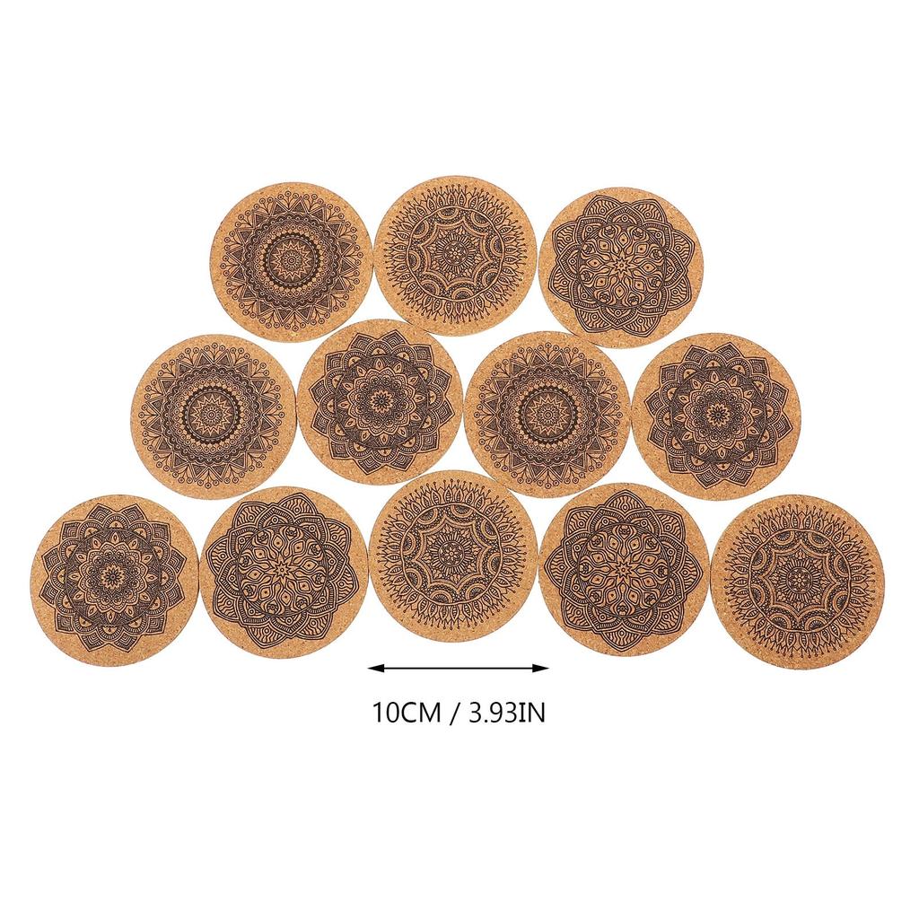 Cork Mandala Coasters with Metal Holder, Set of 12 by HitMyNeed