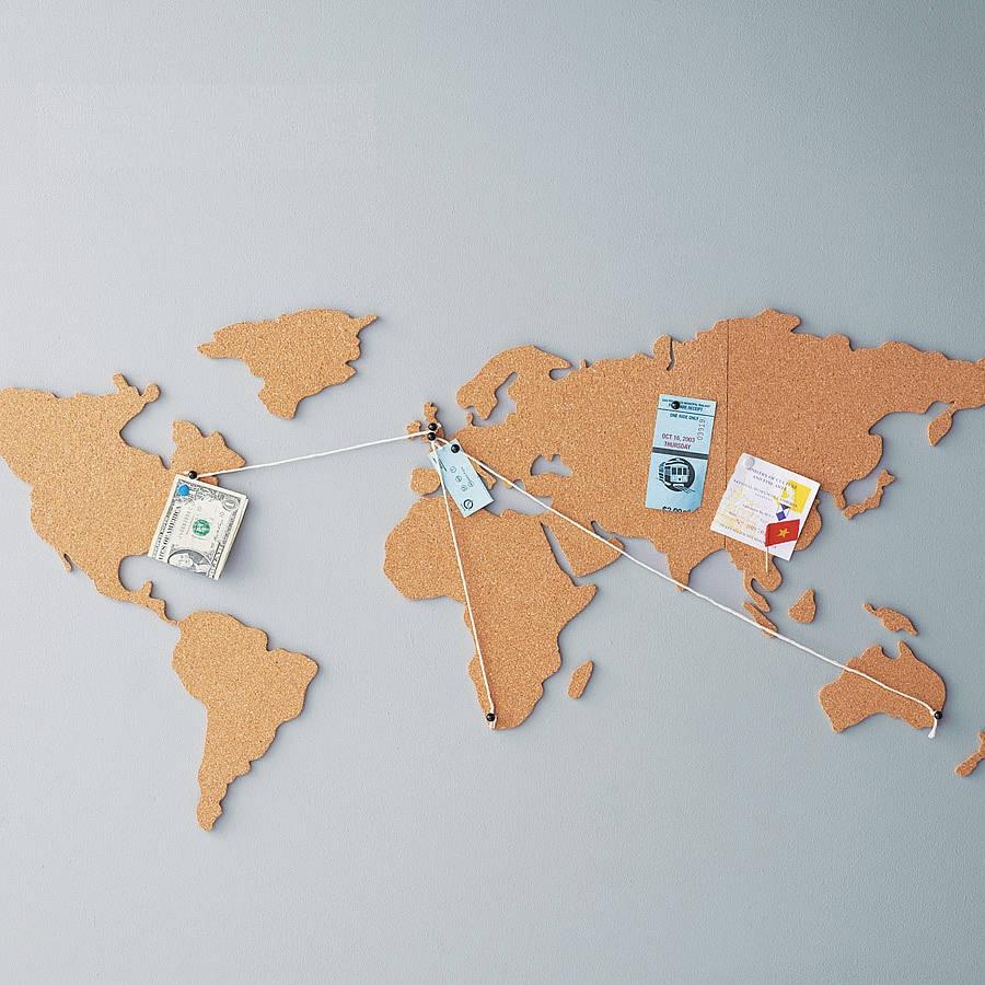 Cork World Map Pin Board Wall Sticker 100 x 45.8cm by HitMyNeed