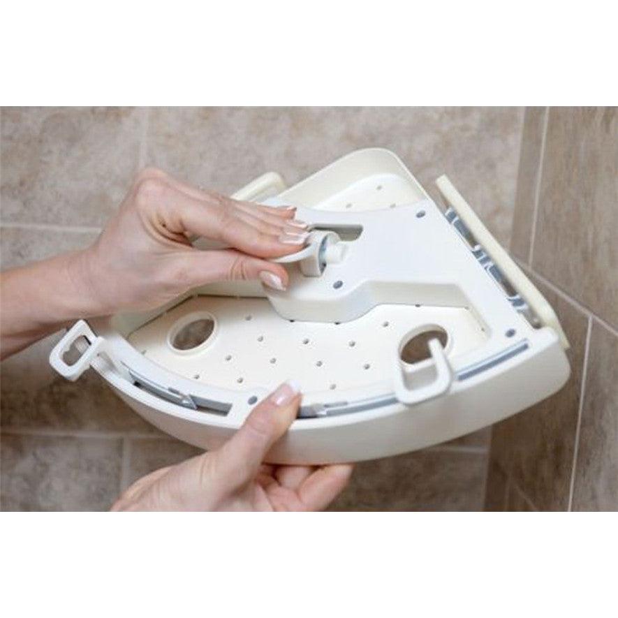 Corner Snap Up Shelf for Bathroom & Kitchen Storage by HitMyNeed