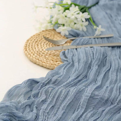 Cotton Cheesecloth Gauze Table Runner 90cmx300cm gery-blue by HitMyNeed