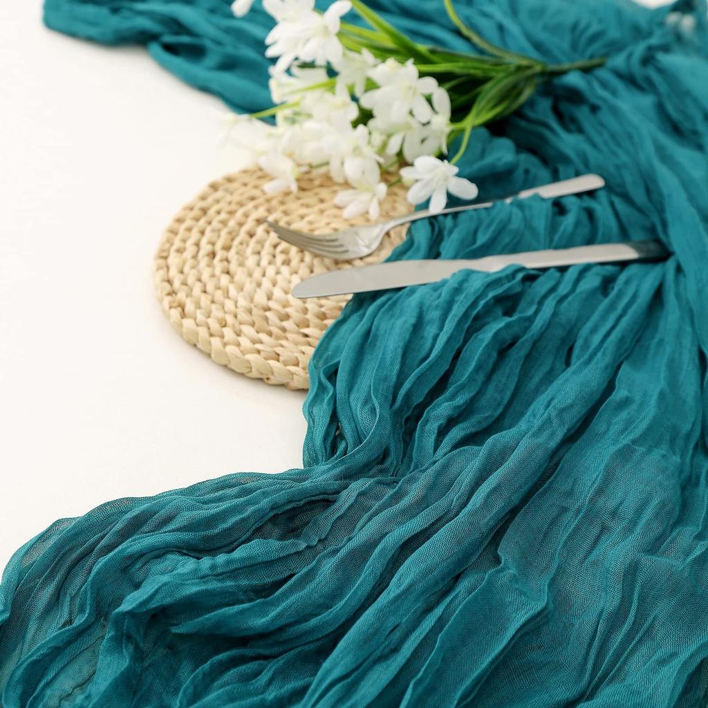 Cotton Cheesecloth Gauze Table Runner 90cmx300cm lake-blue by HitMyNeed
