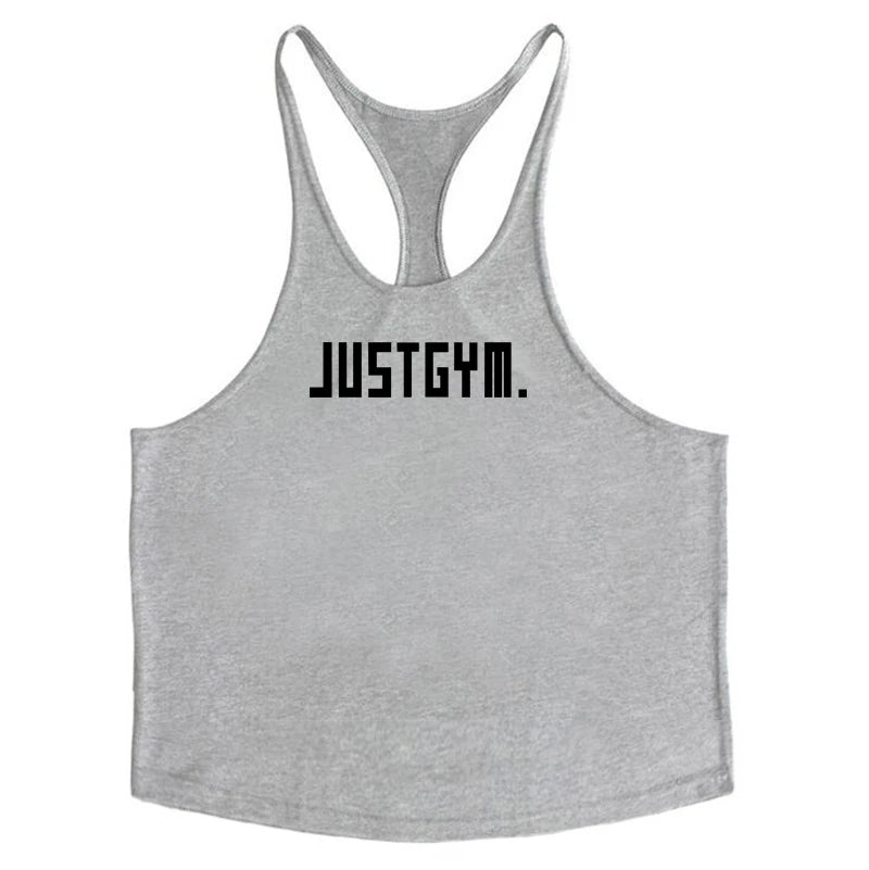 Cotton Men's Gym Stringer Vest for Training gray89 l by HitMyNeed