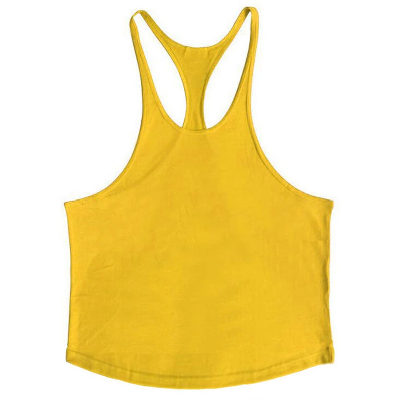 Cotton Men's Gym Stringer Vest for Training yellow m by HitMyNeed