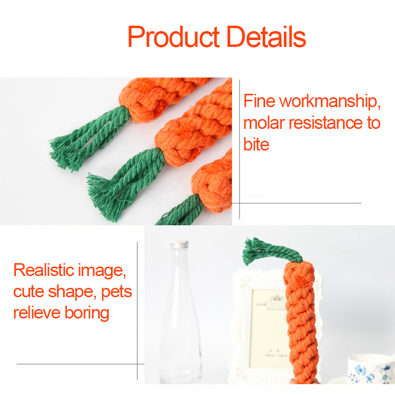 Cotton Rope Carrot Dog Toy for Dental Play by HitMyNeed