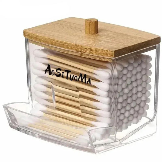Cotton Swab & Pad Holder with Wood Lid by HitMyNeed